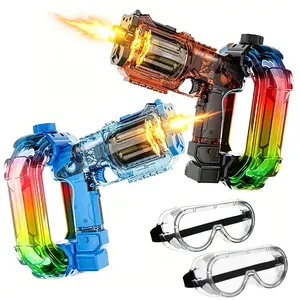 2 Pack Electric Water Gun with RGB Music & LED – Automatic Squirt Gun for Adults Kids, 750cc High Capacity, 30FT Long Range, Battery Powered Water Blaster with Goggles, Summer Pool Toy (Black+Blue)