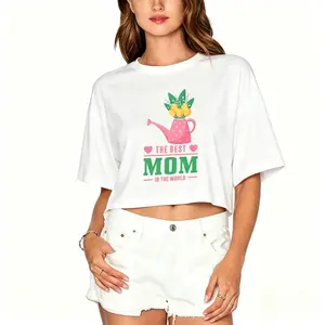 Casual Summer Style Women's Relaxed Crop Tee Pineapple Watering Can The Best Mom In The World Design Perfect For Warm Weather And Mother's Day Gifts For Moms