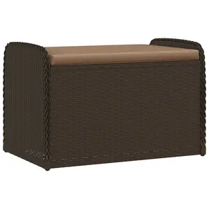 vidaXL Storage Bench with Cushion, Storage Bench Seat, Park Bench for Outdoor Garden Patio, Outdoor Seating Furniture, Brown Poly Rattan 365732