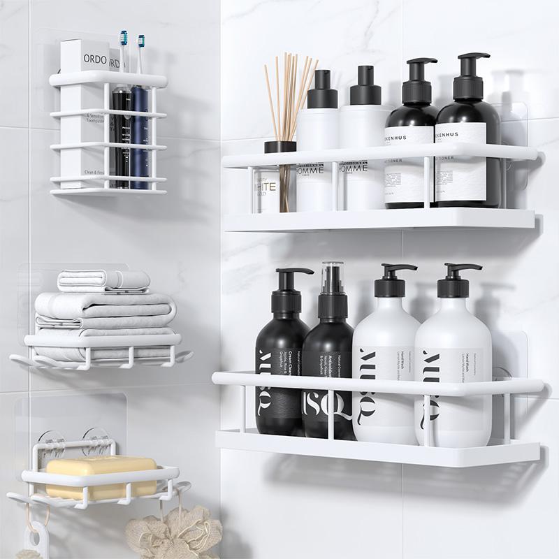 3/5 Wall-Mounted Shower Caddy Organizer Rack Set, No Drill Holder, Self Adhesive Black Basket, Bathroom Home Accessories Storage, Farmhouse Wall Inside Organization Decor, Hanging Kitchen Skincare,Removable Shelf Drying Fathersdaygifts