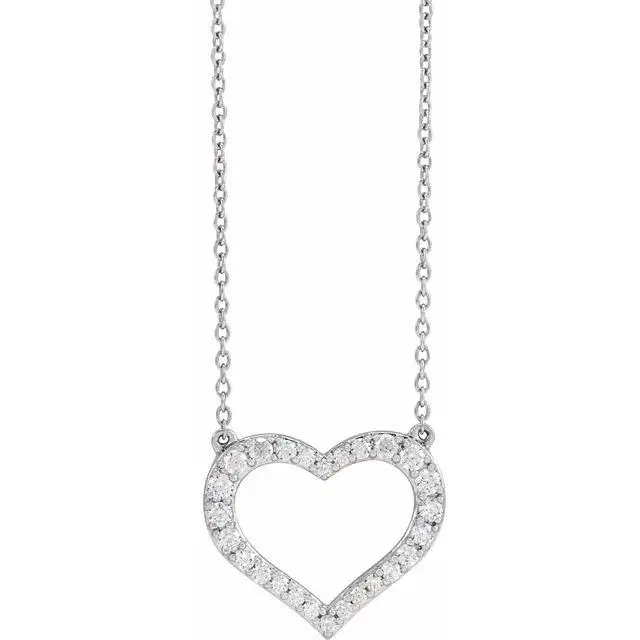 14K White Gold Pavé Lab-Grown Diamond Heart Shaped Necklace