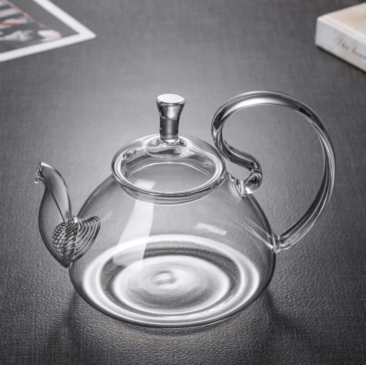 DANTY ME Glass Tea Kettle with Strainer and Lid - Crystal Clear, 42oz Capacity