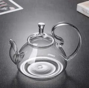 DANTY ME Glass Tea Kettle with Strainer and Lid - Crystal Clear, 42oz Capacity