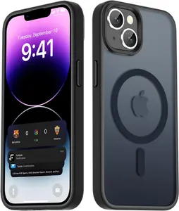for iPhone 14 Case & iPhone 13 Case, Magnetic Phone Cover, Compatible with MagSafe, Military Grade Protection, Translucent Matte Frosted Back, Black
