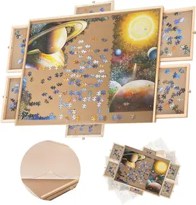 1500 Piece Wooden Jigsaw Puzzle Board - 6 Drawers, Rotating Puzzle Table, Jigsaw Puzzle Table with Cover - Portable Puzzle Tables for Adults and Kids