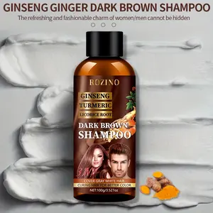 Rozino Dark Brown Shampoo with Ginseng Turmeric & Licorice Root 100g for Better Hair Color Coverage