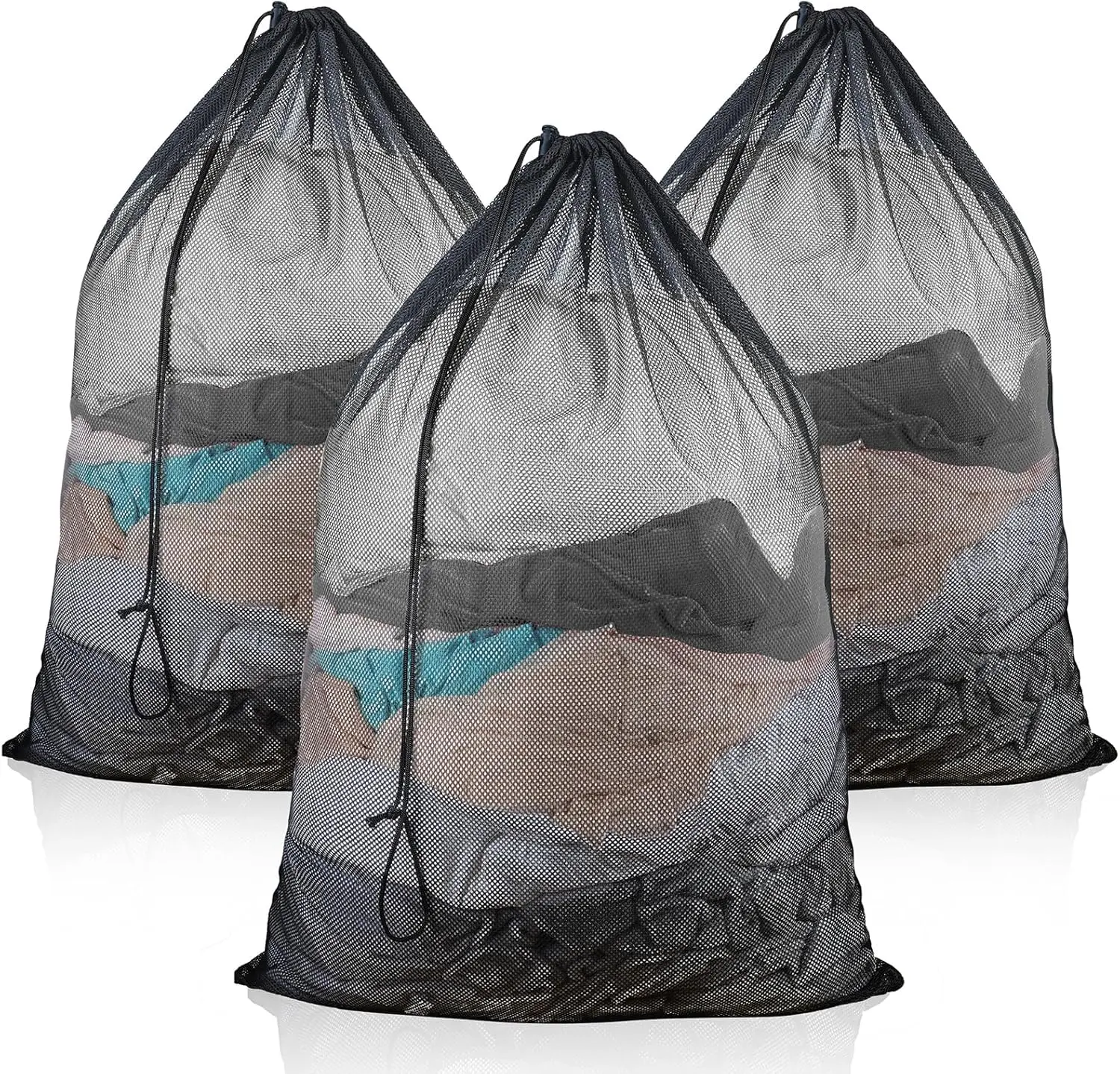 Durable Nylon Mesh Design Washing Bags, 3-Pack Large Capacity Laundry Accessory (24x36in) - Lightweight Breathable Portable Drawstring Closure for Delicates, Household Use in College Dorms