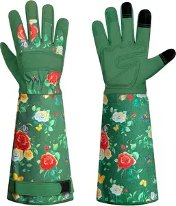 Gardening Gloves,Leather Rose Gloves,Women's Long Glove for Gardening Work and Yard Work,Durable and Comfortable(Small, Green