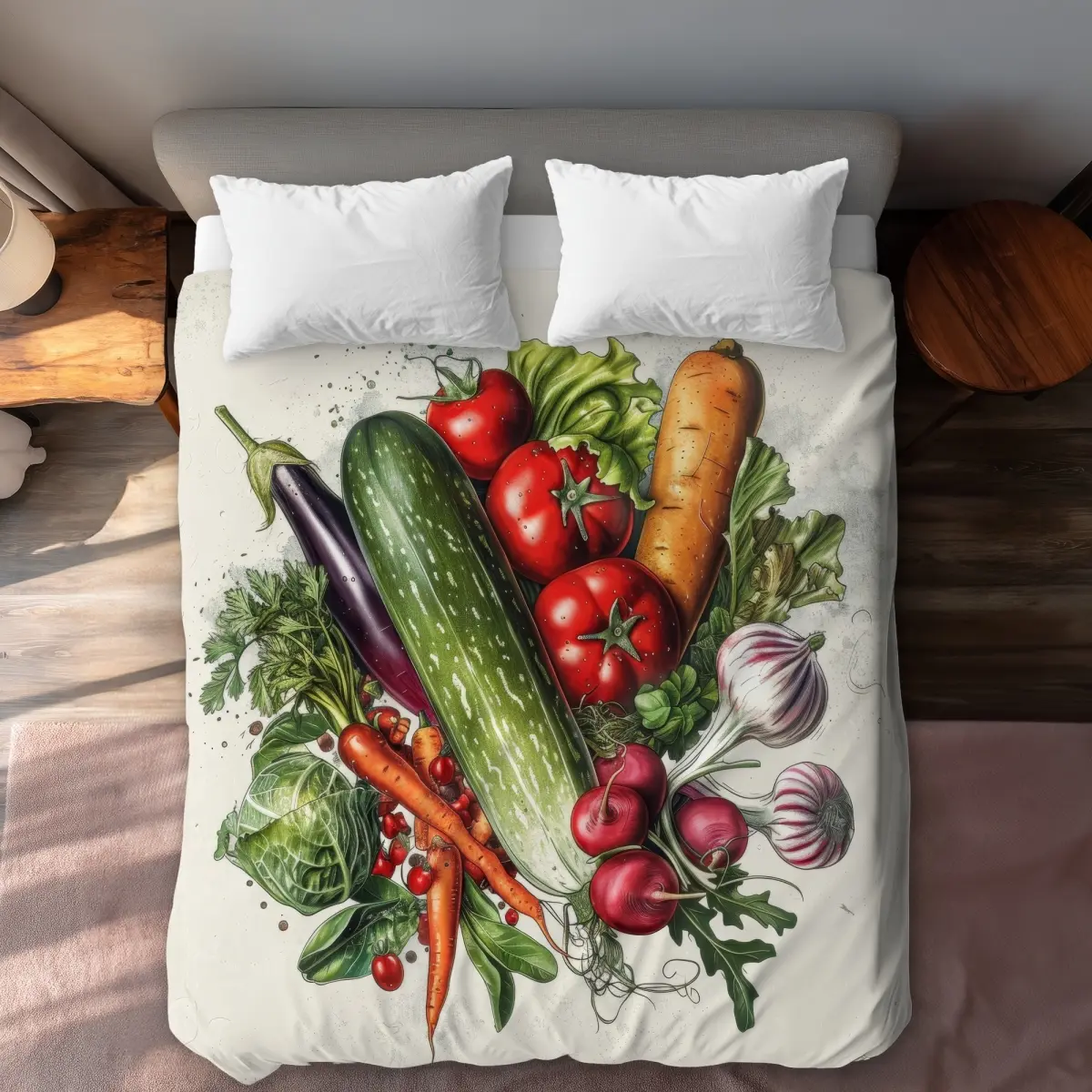 Begin Home Decor C1DCQSW0LUUTVN Veggies Turquoise Queen Size Duvet Cover - Stylish Home Decor Addition