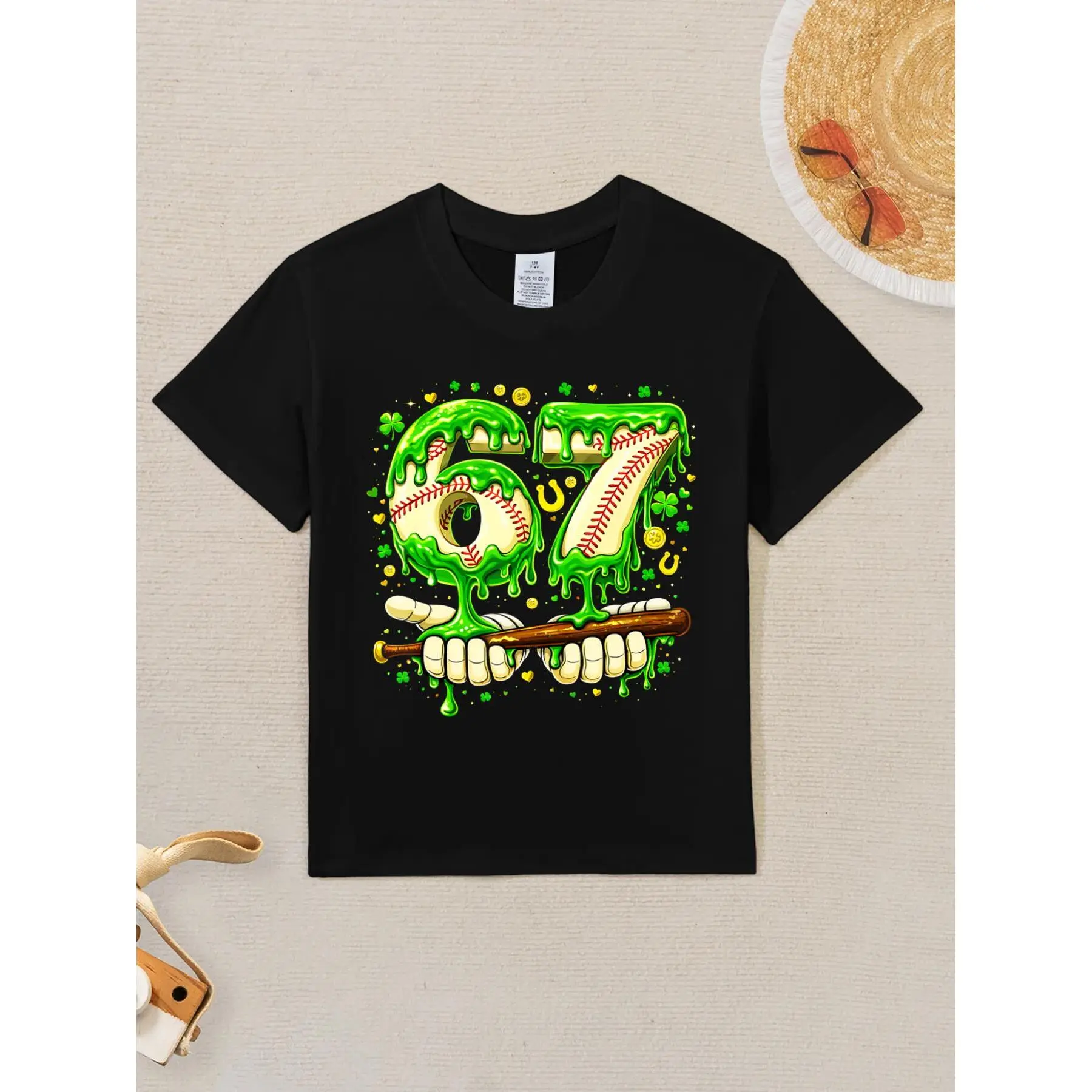 67 Six Seven St Patrick-s Day Baseball Ice Cream Drip Novelty Awesome Graphic Kid T-Shirt Casual Kid T Shirts Trendy Cool Tops Tees for Kid