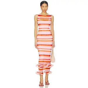 SIMKHAI Daniella Plisse Midi Dress in Blossom Stripe