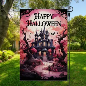1PC Enchanting Halloween Garden Flag Featuring A Spooky Haunted House Scene And Night Bats Perfect For Creating An Eerie Atmosphere In Your Outdoor