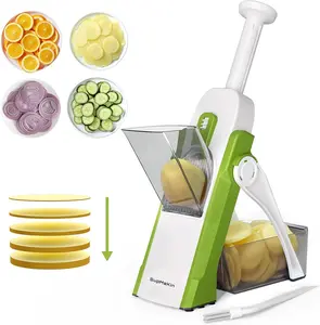 【SupMaKin】Safe Mandoline Slicer, Multi Vegetable Chopper, Potato Slicer for Kitchen, 4 Modes 100+ Presets Adjustable Thickness, French Fry Cutter (5 in 1 Green) outdoorfun