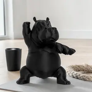 Three-Piece Yoga Hippo Statue Set, Multiple Poses, Round Fat Body, Large Mouth, Small Short Legs, Home Office Decor, Holiday Gifts