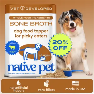Native Pet Bone Broth for Dogs - Made with Real Beef Bone Broth, Dog Food Toppers for Picky Eaters - Provides Extra Hydration & Nutrition for Joint Strength, Immunity & Heart Health