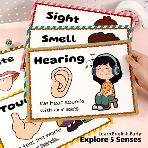 5pcs Educational Five Senses Posters, High-Quality Paper Wall Art, Waterproof, Large Size, Ideal for Home, School, Training Rooms