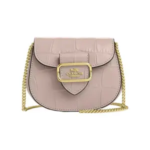 COACH Morgan Detachable Chain Strap Snap Closure Crocodile-Embossed Leather Crossbody Card Holder for Women in Gray Birch