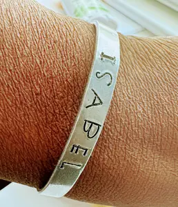 Personalized Name Cuff Bracelet - Custom Bangle with Engraved Text "ISABEL" for Personalization