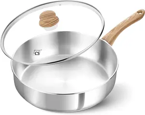 KOCH SYSTEME CS 10 Inch Stainless Steel Sauté Pan with Lid - 4QT, Bakelite Handle, Non-Toxic, Induction Compatible, Oven Safe for Gas, Electric & Induction Stovetops