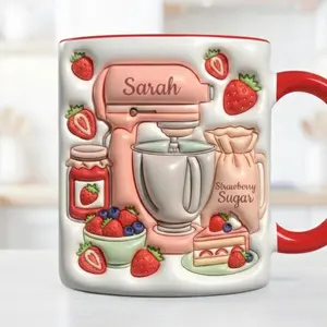 Personalized Baking Mug, Custom Name Baker Gift, Cute Stand Mixer Coffee Mug, Baking Lover Cottagecore Mug