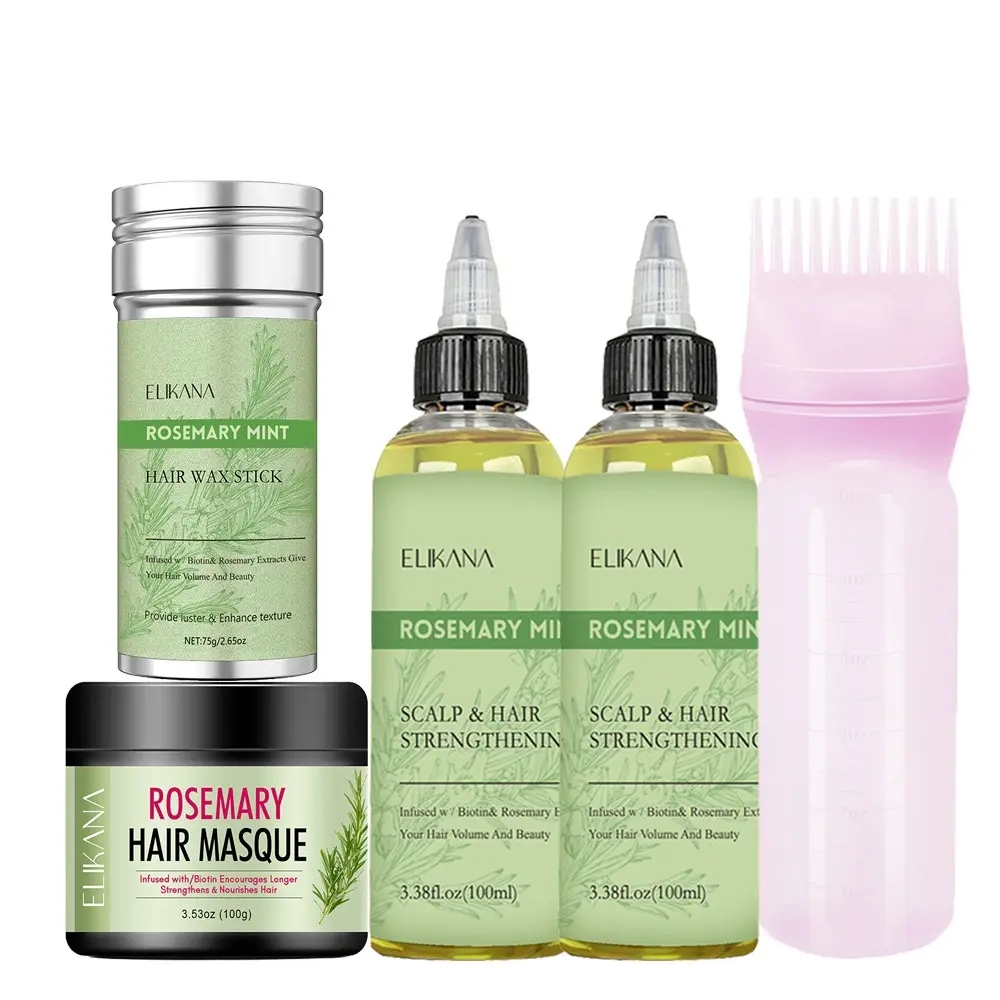 Rosemary Mint Essential Oil Set, Rich in Argan Oil & Peppermint Oil, Hair Nutrient Liquid, anti frizz, nourishes split hair, moisturizes and restores hair vitality, Moisturizing hair, including hair wax stick, hair mask, essential oil