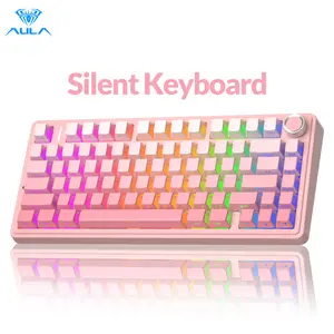 AULA F75 Pro Silent Wireless Mechanical Keyboard for Dorm & Office, Creamy Gradient Pink, Silent Feather Switches, Triple-Side Shine Keycaps, Tri-Mode BT/2.4G/USB-C, Hot Swappable,RGB Backlit 75% Keyboard for Study, Work & Late Night Gaming