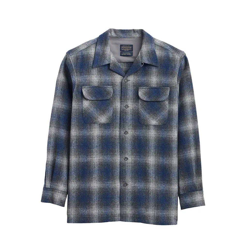 Pendleton Men's Tall Fit Pure Wool Long-Sleeve Casual Board Shirt - Charcoal-Navy Ombre Print, 26', Machine Washable