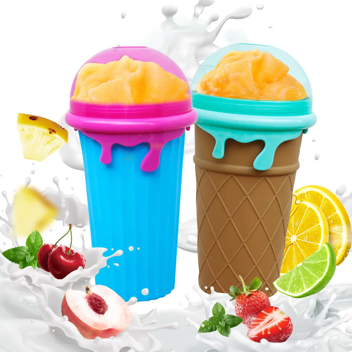 Bundle Sets of 2 Slushie Maker Cup, 500ML Large Magic Quick Frozen Slushy Cup Cooling Cup Squeeze Cup Slushie Maker, Homemade Milk Shake Ice Cream Maker Turn any Drinks into Slushie
