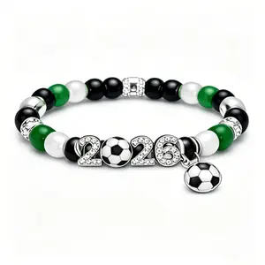 2026 Football Fan Beaded Bracelet - Crystal Number Charm Adjustable Soccer Themed Bracelet
