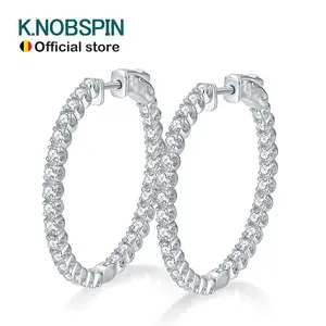 KNOBSPIN D VVS1 Moissanite Hoop Earrings for Women Sparking Diamond with GRA Original s925 Sterling Silver Plated 18k Earring