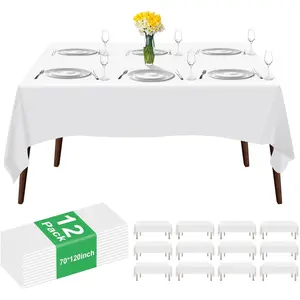12 Pack  White Plastic Table Cloth -70 X 120 Inch Rectangle Tablecloth, Disposable Tablecloth Plastic Table Cover for Parties (12, White, 70" X 120" Rectangle)