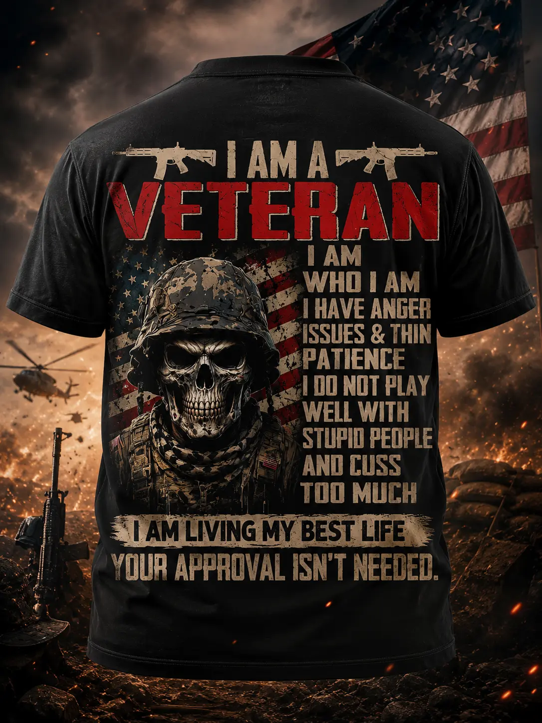Veteran Skull Graphic T-Shirt, Military Humor Statement Tee, Unisex Black Veteran Shirt