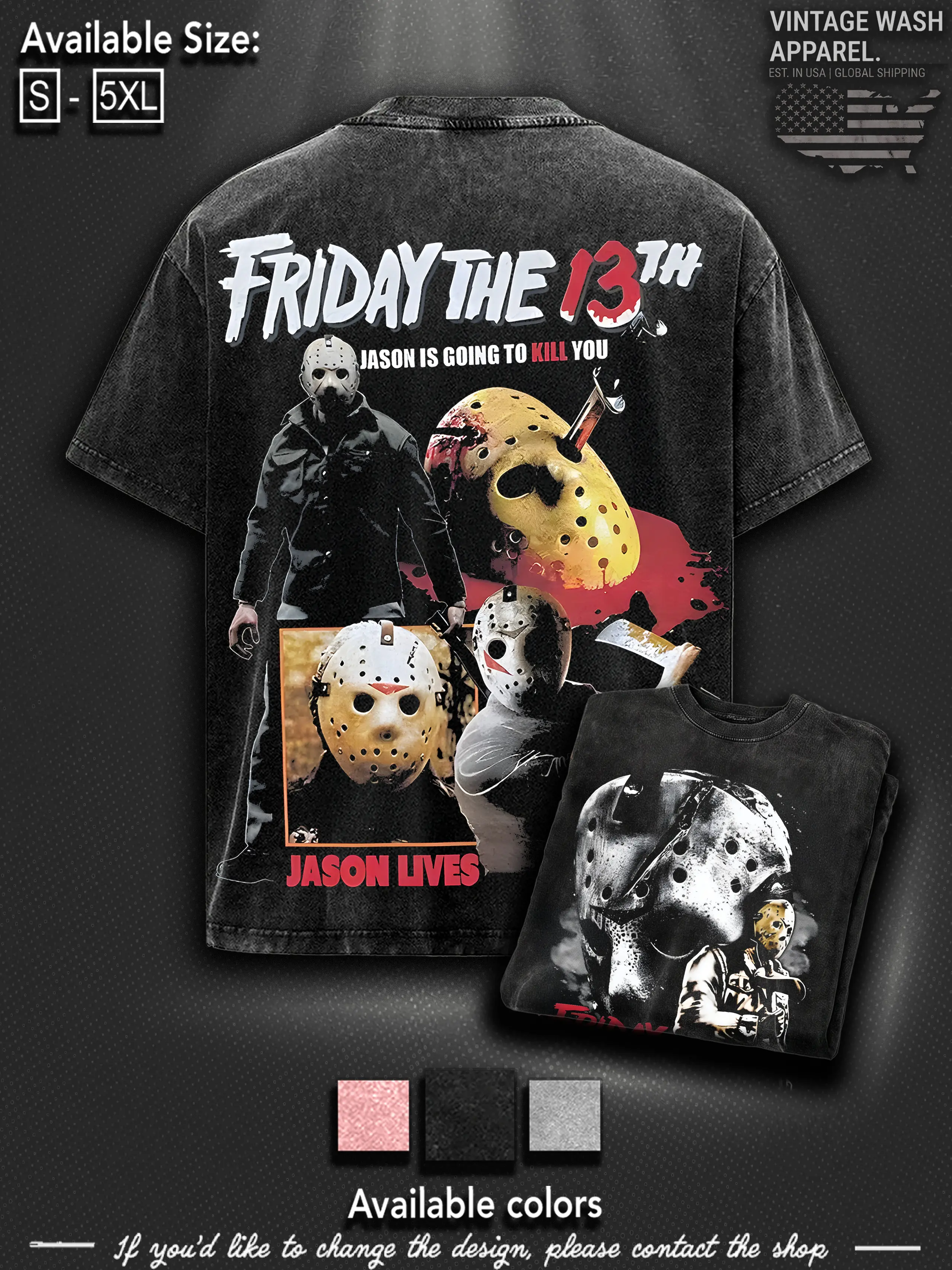 Jason Voorhees Friday the 13th Washed Cotton T-shirt, 90s Horror Movie TShirt, Streetwear Horror Halloween TShirt, Jason Voorhees Shirt, Scary Movie