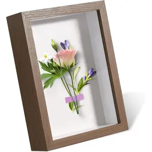 5x7 Shadow Box Frame Display Case with Real Glass,Display Case Box for Memorabilia,Wedding Memories,Pins,Awards,Crafts,Tickets and Photos(Walnut Color,)