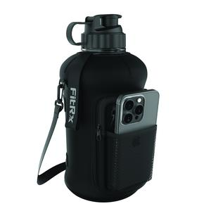 FitRx Voyager Water Bottle, Half Gallon Water Jug with Neoprene Sleeve, Storage and Carry Strap, 68oz