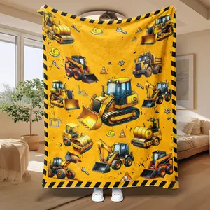 Construction Truck Theme Blanket, Birthday Party Decor, Room Decoration, Ultra-Soft Microfiber Blanket, Perfect Gift for Kids and Family