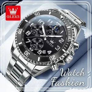OLEVS 2926 Men’s Watch, 43mm Black Large Dial Chronograph Quartz Wristwatch with 24-Hour Indicator, Luminous & Water Resistant, Sporty Fashion Watch