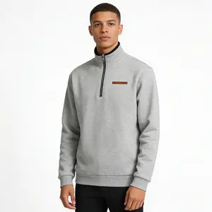 Men's Thermal Half-Zip Stand Collar Sweatshirt Full-Zip Compatible Long Sleeve Outdoor Jacket for Hiking Gym & Winter Sports Grey/Black Athletic Layering Piece No Bulk Hand Washable