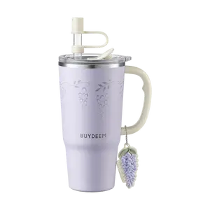 BUYDEEM 750ml Large Capacity Insulated Tumbler with Straw - Purple Wisteria, Double Wall Vacuum Flask for Hot & Cold Drinks, Leakproof Travel Mug