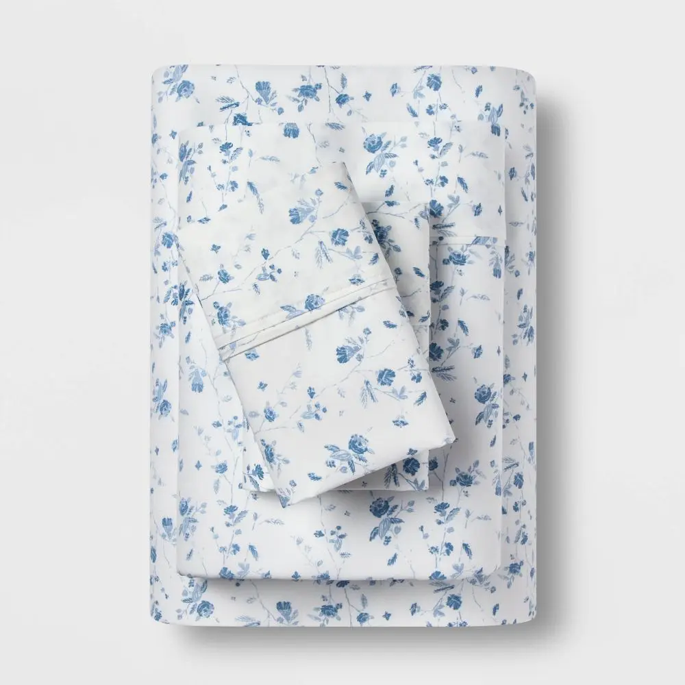Threshold 400 Thread Count Floral Print Cotton Performance Bed Sheet Sets - Wrinkle Resistant Deep Pocket Print Bedding Set with Floral Charm