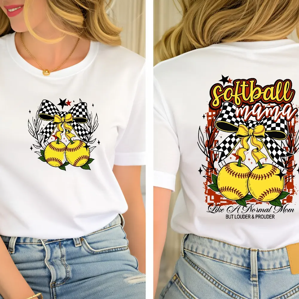 Retro Softball Mama Checkered Coquette Bow Cherries Shirt Softball Mama Shirt Softball Coquette Bow Trendy Shirt Softball Shirt Mama Shirt