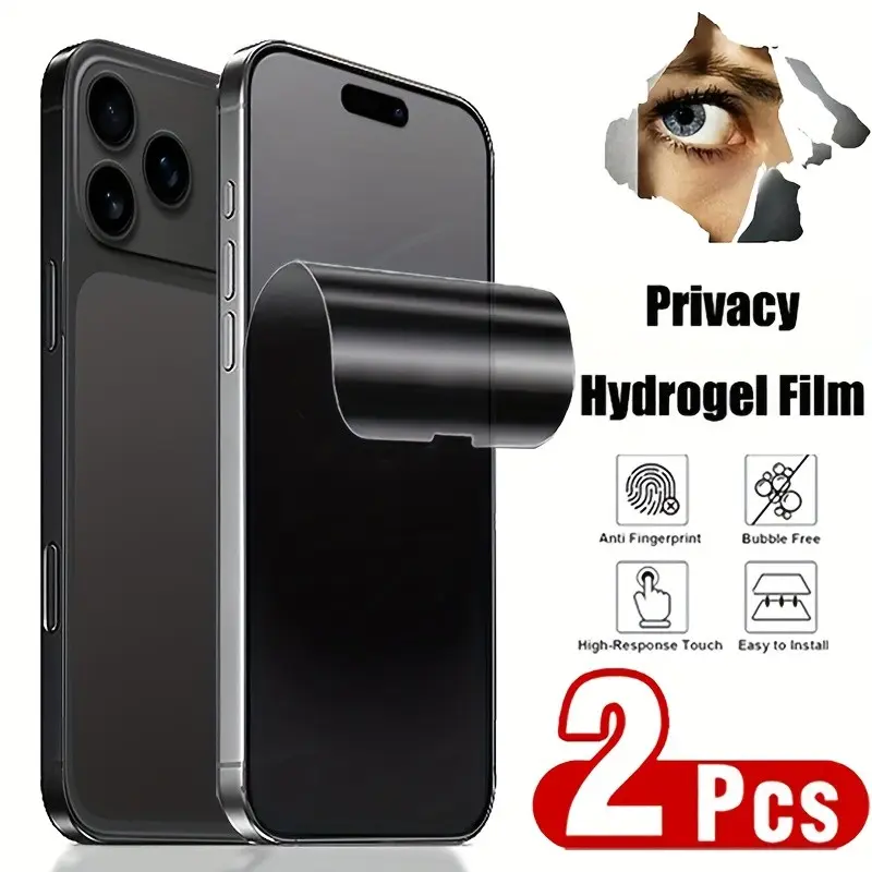 2-Pcs Privacy Hydrogel Screen Protector Compatible With iPhone 17 Pro Max 17 Air 16 Pro Max 16 15 14 13 12 11 Plus XR XS X XS Max Mini Anti-peeping Soft TPU Screen Protector, Anti-Scratch, Dynamic Island Compatible, No Bubbles, Smartphone, Accessories