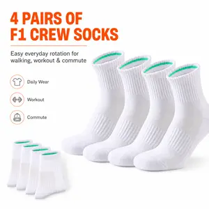 T0-D7 F1 Hardcore Performance Sports Socks, Breathable Athletic Crew Socks with Thick Cushioned Sole, Reinforced Heel, Arch Support and Anti Slip Fit for Running, Cross Training, Gym, Basketball and Court Sports
