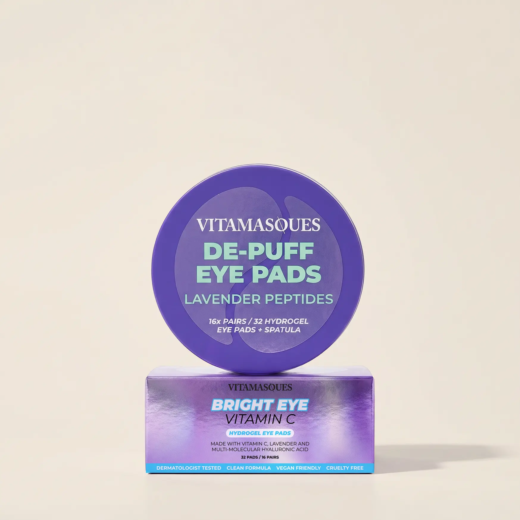 Vitamasques Lavender Hydrogel Eye Pads For Puffy Eyes & Dark Circles  - Formulated in Korea - 16 Pairs / 32 HydroGel Eye Pads