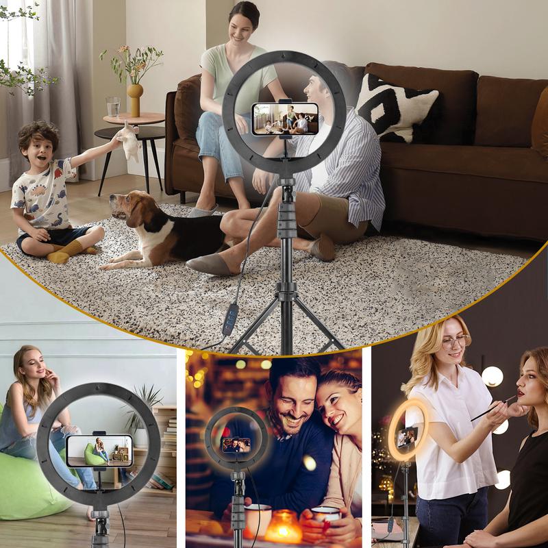 10" Adjustable Led Video Light With Extendable Tripod Stand, Ring Light For 3 Color Mode, Dimmable Selfie Light For Video Recording, Makeup, Photography, Live Stream, TikTok, Youtubers, Content Creator, Cellphone Mount#new years#valentine's