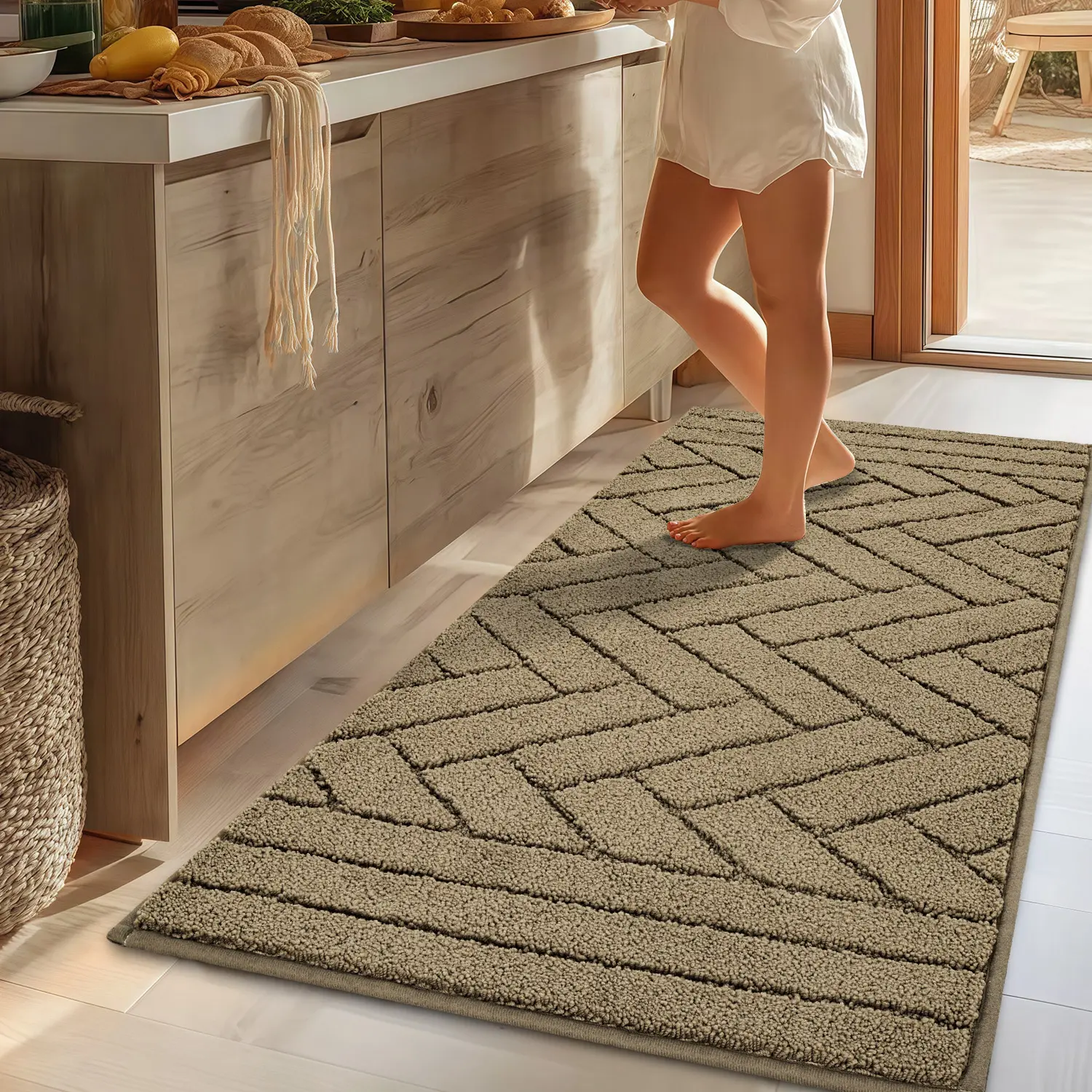 Hicorfe Thick Washable Kitchen Runner Rug, Non-Slip Absorbent Stain Resistant Minimalist Mat for Kitchen Hallway | Pet Friendly Multi Sizes & Colors for Bedroom Dorm Living Room, Back to School Home Decor Essentials