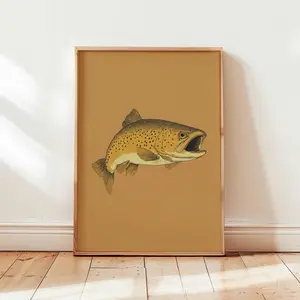 Vintage Trout Fish Poster, Rustic Fishing Wall Art Print, Nature-Inspired Angler Decor, Retro Wildlife Illustration for Cabin or Lodge, Unframed
