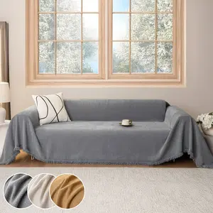 Raybee Chenille Couch Cover for Pets, Machine Washable, Beige Couch Covers for 2 Cushion Couch Sofa, Sofa Slipcover Sectional L Shape Chenille Covers for Pets, Couch Throw Blanket for Dogs, 71" X 101"/ 132", Brown, Gray