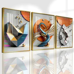 3 Counts Aluminum Alloy Framed Painting, Modern Geometric Abstract Art Pictures, Home Decoration For Living Room, Bedroom, Office, Restaurant, Hallway Wall Decor, Odorless Print Artwork, Luxury Perfect Gift For Friends And Family
