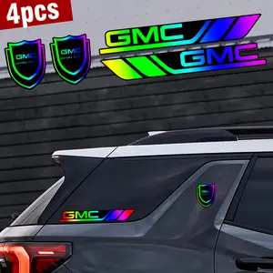 4pcs for GMC (There are 28 logos to choose from) Color changing with light PC laser color gradient decals. Car stickers. Colorful and changing with light.